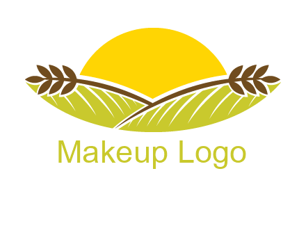 sunset over wheat stalks and farm logo