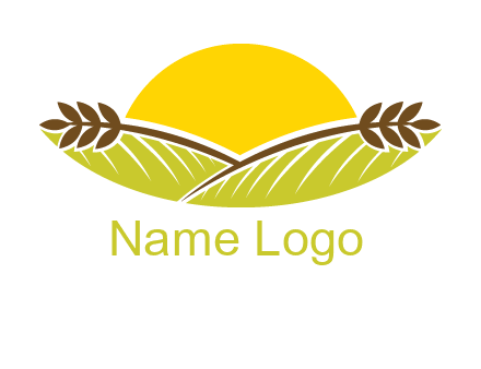 sunset over wheat stalks and farm logo