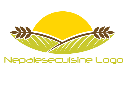 sunset over wheat stalks and farm logo