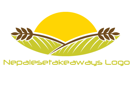 sunset over wheat stalks and farm logo