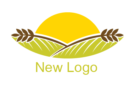 sunset over wheat stalks and farm logo
