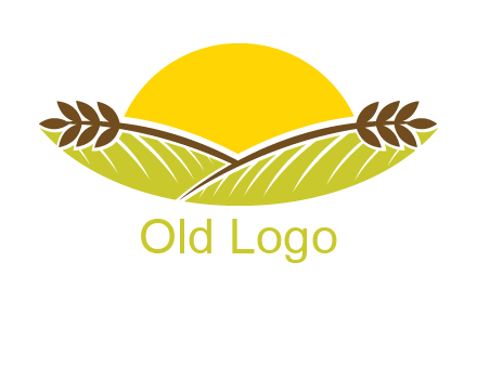 sunset over wheat stalks and farm logo