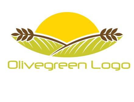 sunset over wheat stalks and farm logo