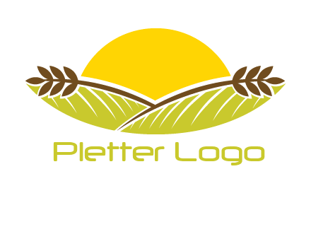 sunset over wheat stalks and farm logo