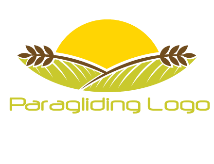 sunset over wheat stalks and farm logo
