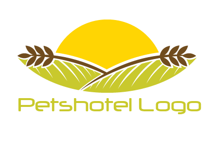 sunset over wheat stalks and farm logo