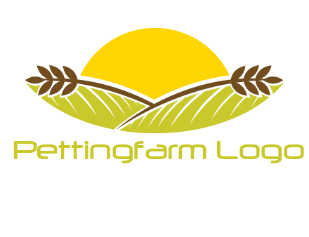 sunset over wheat stalks and farm logo