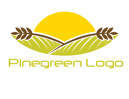 sunset over wheat stalks and farm logo
