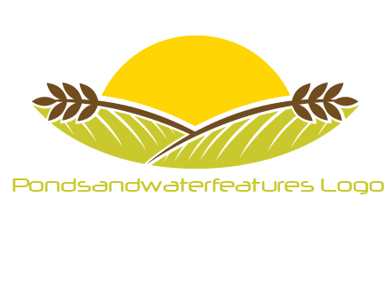 sunset over wheat stalks and farm logo