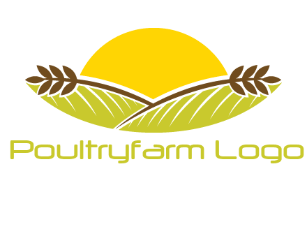 sunset over wheat stalks and farm logo