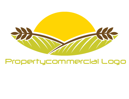 sunset over wheat stalks and farm logo