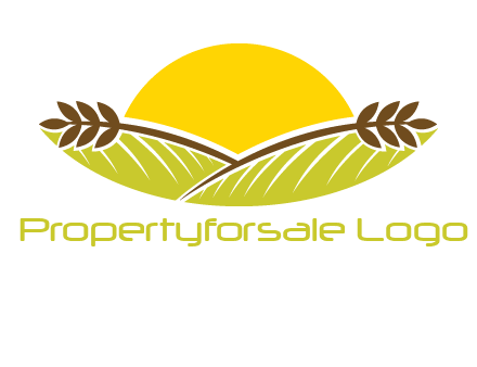sunset over wheat stalks and farm logo