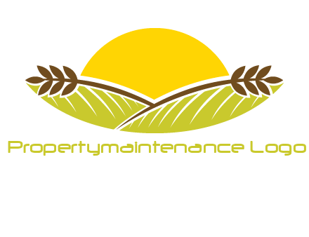 sunset over wheat stalks and farm logo