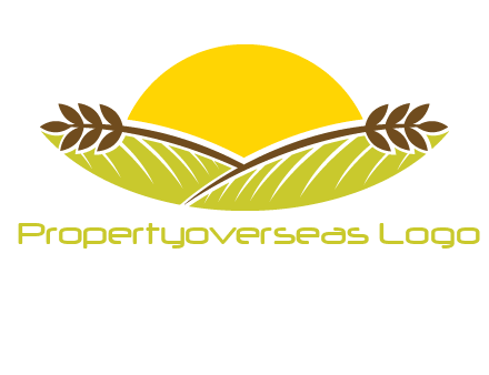 sunset over wheat stalks and farm logo