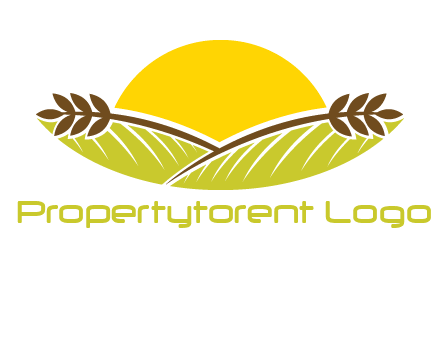sunset over wheat stalks and farm logo