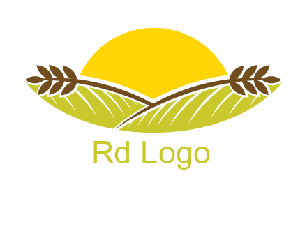 sunset over wheat stalks and farm logo