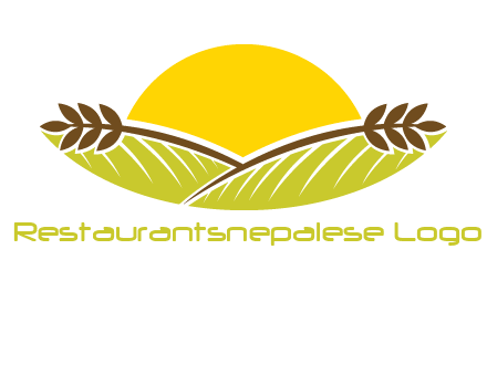 sunset over wheat stalks and farm logo