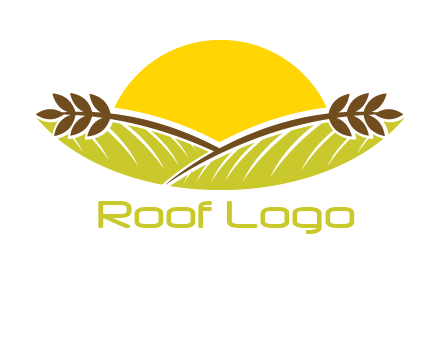 sunset over wheat stalks and farm logo