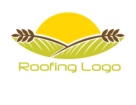 sunset over wheat stalks and farm logo