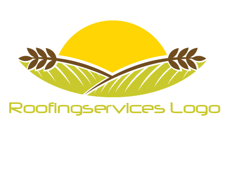 sunset over wheat stalks and farm logo