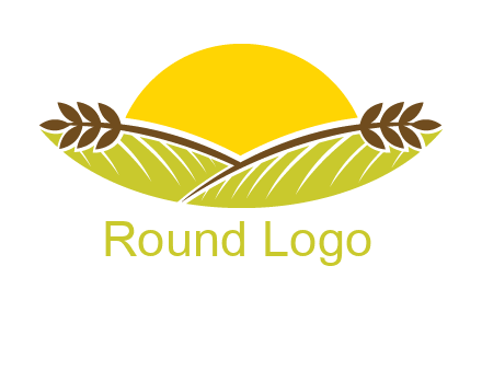 sunset over wheat stalks and farm logo