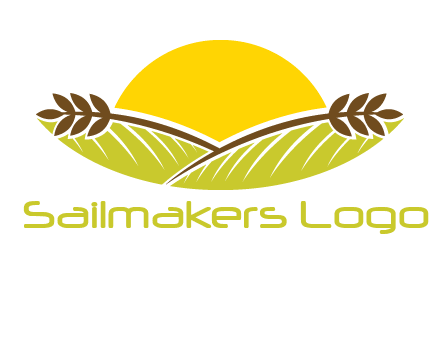 sunset over wheat stalks and farm logo