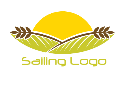 sunset over wheat stalks and farm logo