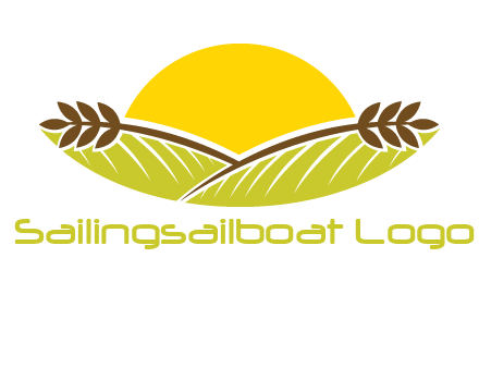 sunset over wheat stalks and farm logo