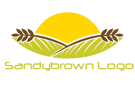 sunset over wheat stalks and farm logo