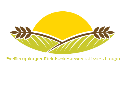 sunset over wheat stalks and farm logo