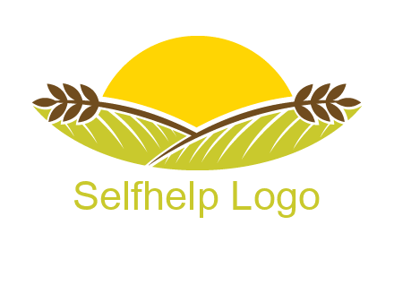 sunset over wheat stalks and farm logo
