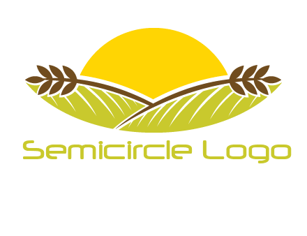 sunset over wheat stalks and farm logo