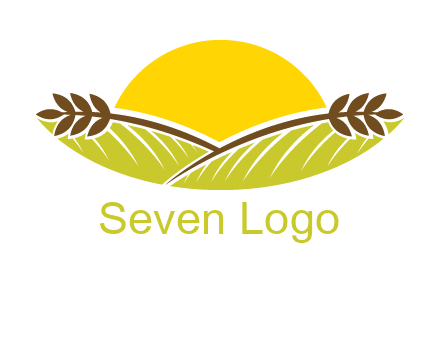 sunset over wheat stalks and farm logo