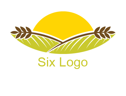 sunset over wheat stalks and farm logo
