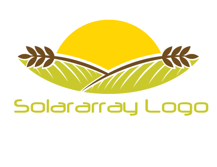 sunset over wheat stalks and farm logo