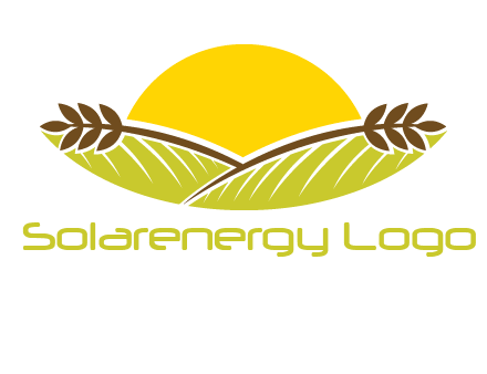 sunset over wheat stalks and farm logo