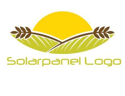 sunset over wheat stalks and farm logo