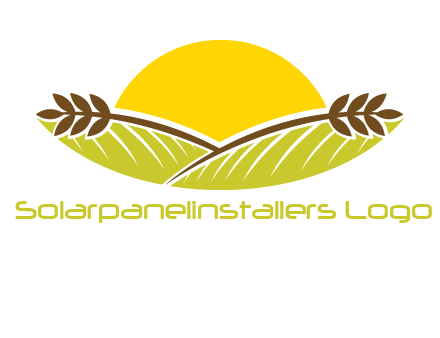sunset over wheat stalks and farm logo