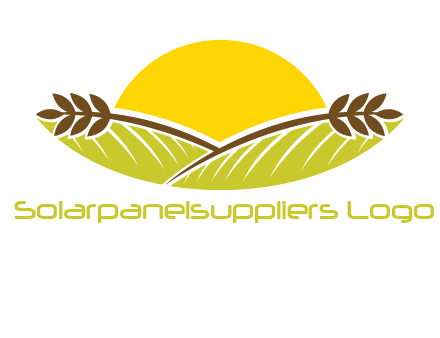 sunset over wheat stalks and farm logo