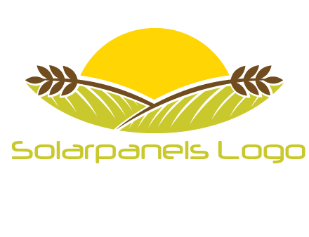sunset over wheat stalks and farm logo