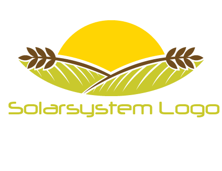 sunset over wheat stalks and farm logo