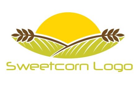 sunset over wheat stalks and farm logo