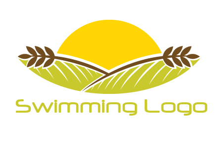 sunset over wheat stalks and farm logo