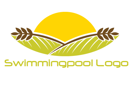 sunset over wheat stalks and farm logo