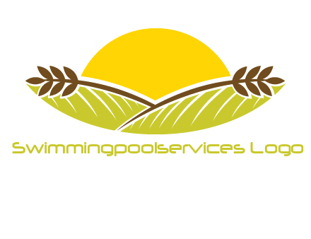 sunset over wheat stalks and farm logo