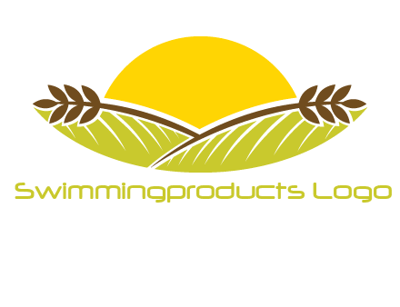 sunset over wheat stalks and farm logo
