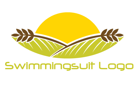 sunset over wheat stalks and farm logo