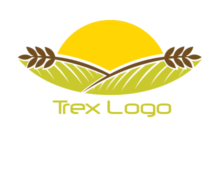 sunset over wheat stalks and farm logo