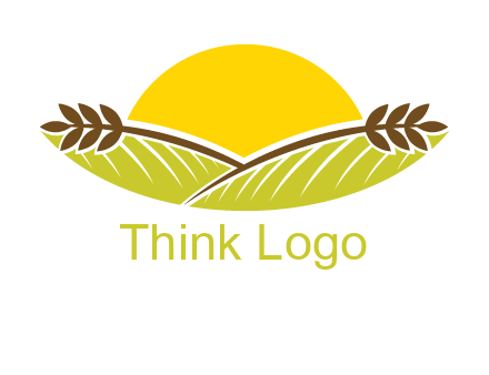 sunset over wheat stalks and farm logo