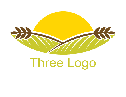 sunset over wheat stalks and farm logo